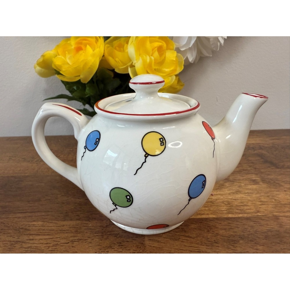 Sadler England Balloon Pattern Ceramic Teapot Vintage Collectible with Red Trim